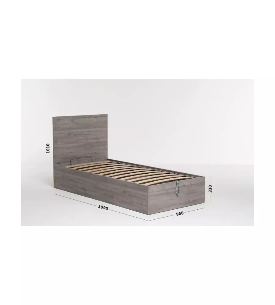 LETTO SINGOLO CONTENITORE "HI BOX" ROVERE GRIGIO 90X190 CM